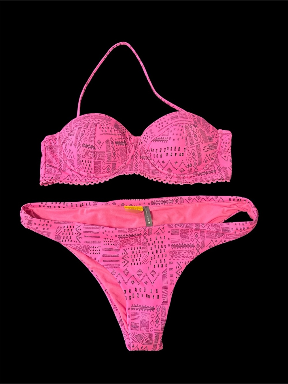 Xhilaration Hot Pink Printed Bandeau Bikini Set